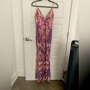 Betsy & Adam Sequin Plunge-Neck Sheath Dress